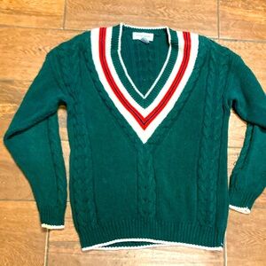 Vintage Tennis Sweater Cable Knit Preppy School Boy Green Casual Corner Size S